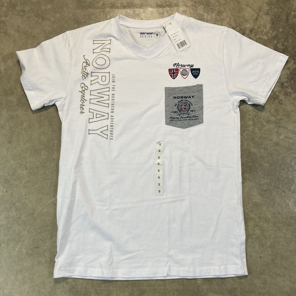 Way nor T Shirt Mens Small White Norway‎ Cotton Pocket Tee Arctic Explorer